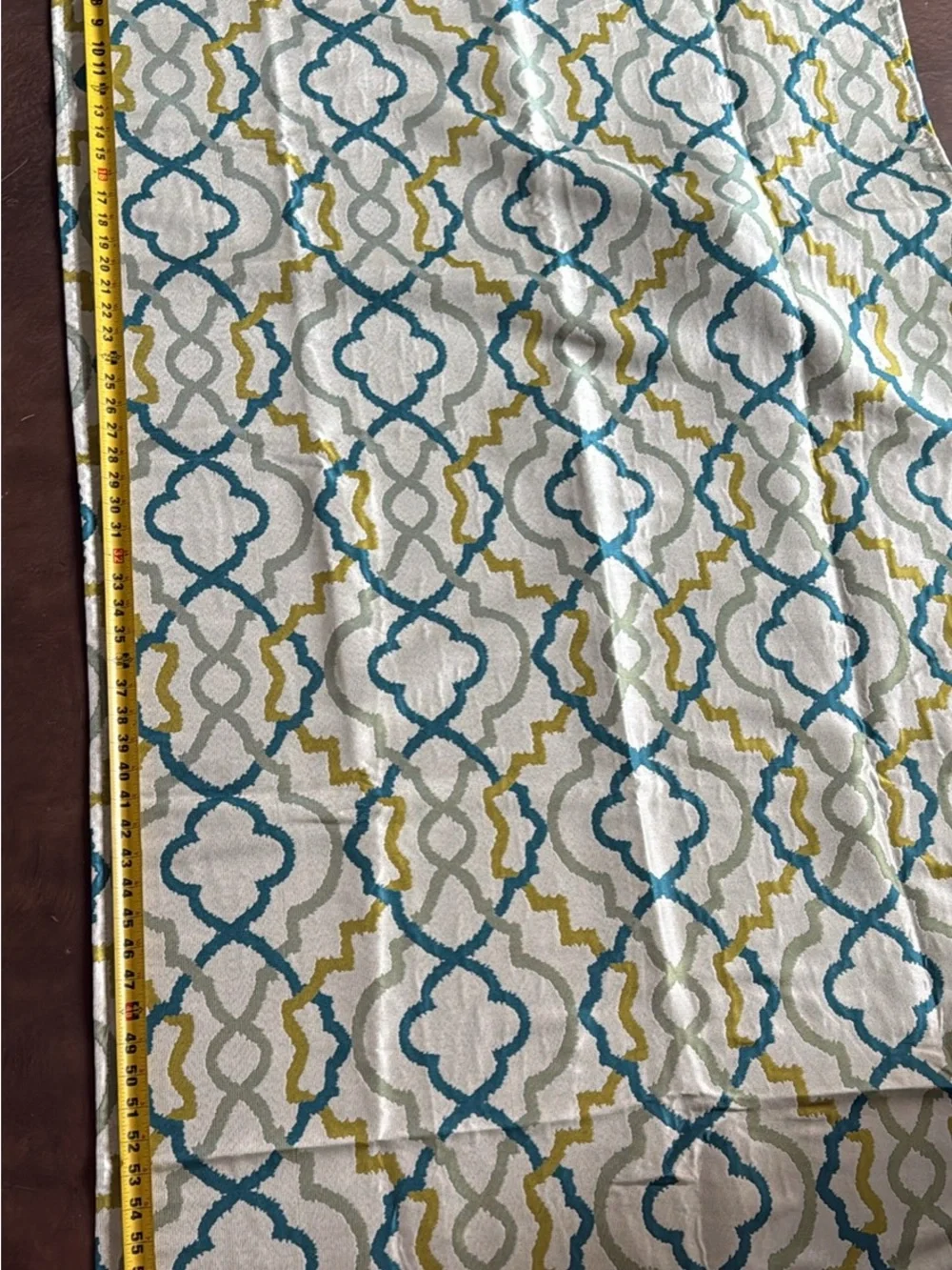Geometric Grommet Curtain Panel in Teal, Olive & Gray